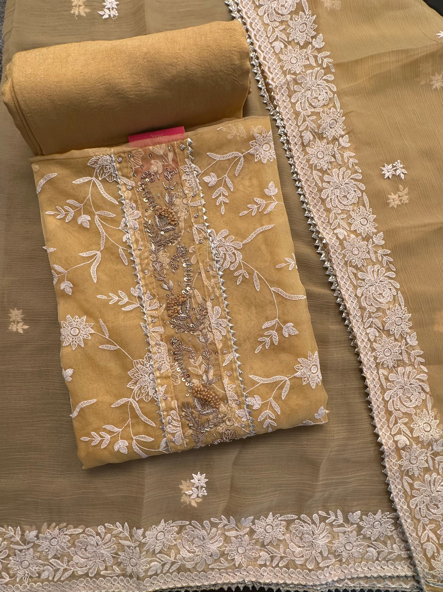 Mustard Art Organza 3-Piece Suit