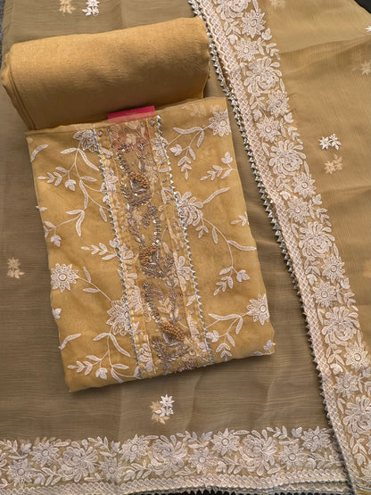 Mustard Art Organza 3-Piece Suit