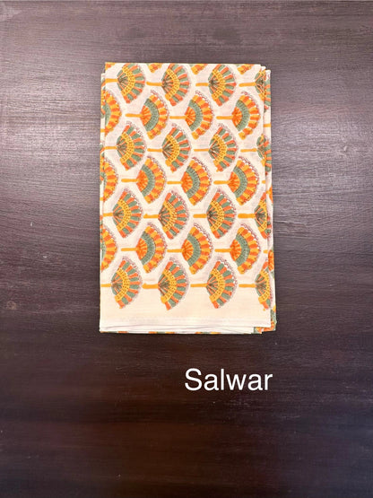 Mustard Chanderi Hand Block Printed 3-Piece Unstitched Suit