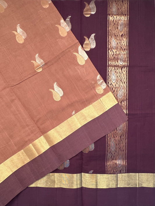 Brown Tanjor South Cotton Saree