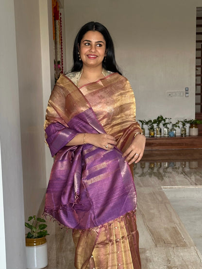Purple Emboss Pure Tissue Silk Saree