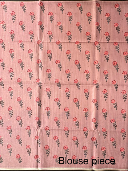 Off White-Pink Printed Art Silk Saree