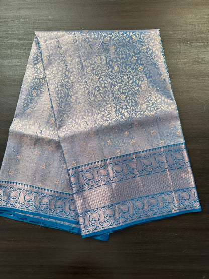 Blue Handloom  Jamawar Pure Tissue Silk Saree
