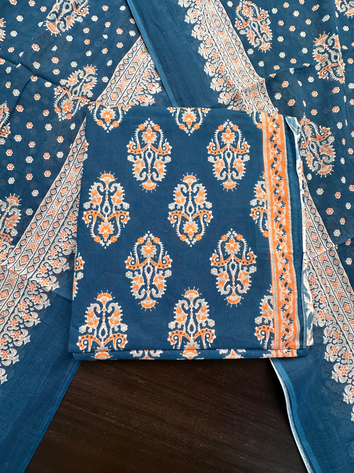 Blue Block Printed Pure Cotton Suit