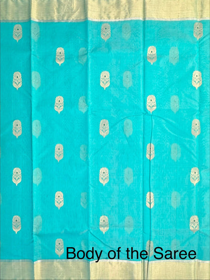 Sea Green Pure Chanderi Saree