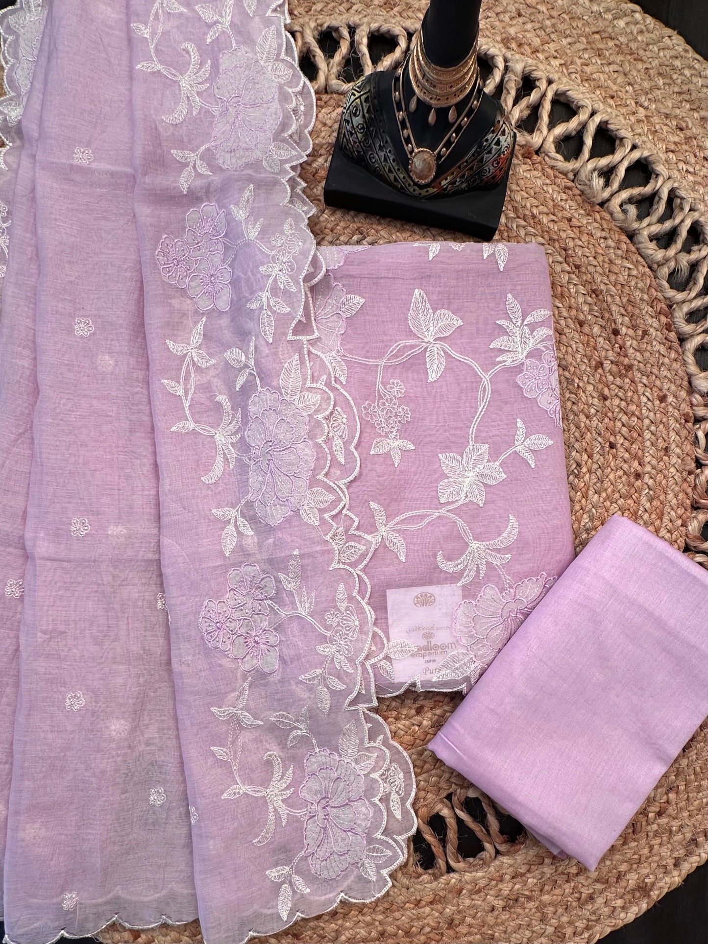 Pink Cotton Chanderi 3-Piece Unstitched Suit