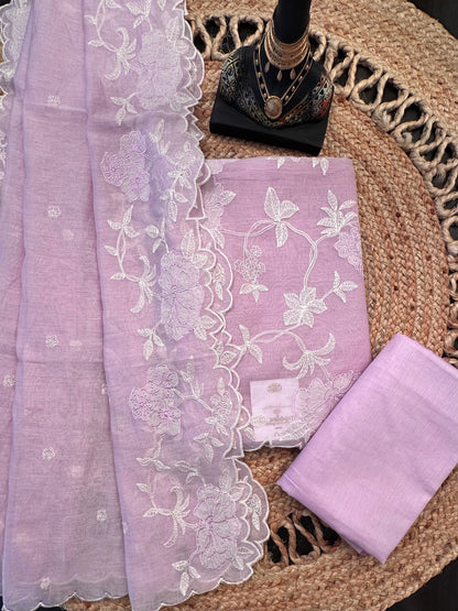 Pink Cotton Chanderi 3-Piece Unstitched Suit