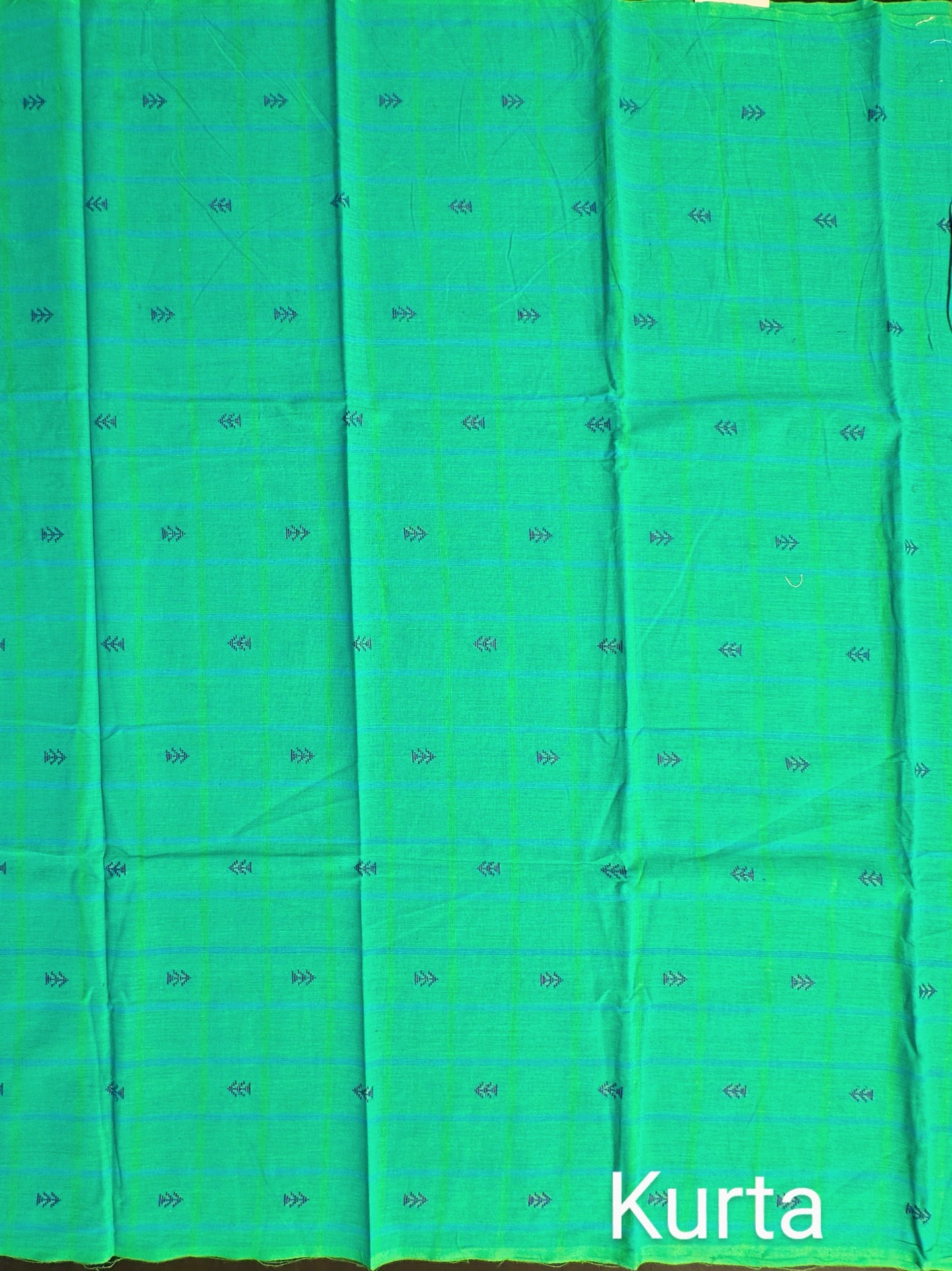 Sea Green Checkered Handloom Cotton Suit