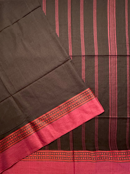 Black Piku Bengal Cotton Saree