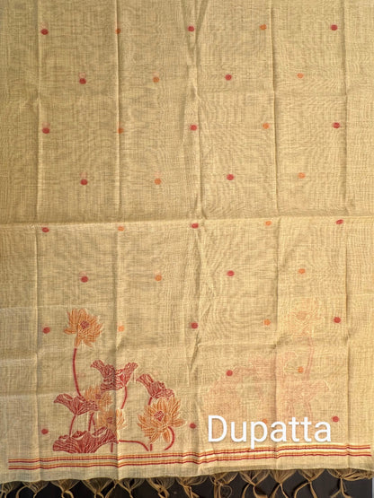 Yellow Jamdani Fancy Cotton 3-Piece Suit