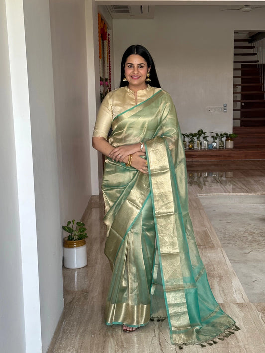 Sea Green Banarasi Pure Tissue Saree