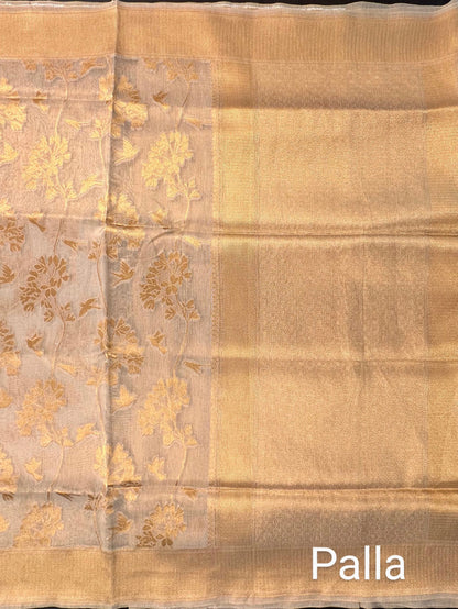 Light Gold Fancy Tissue Saree