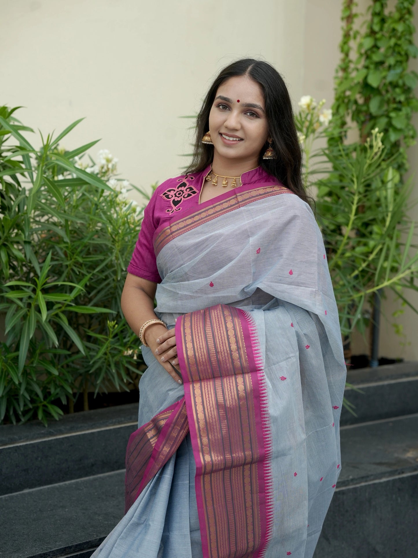 Grey Narayanpet Cotton  Saree