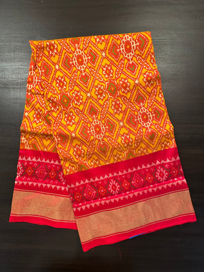 Mustard-Red Patola Handloom Silk Saree