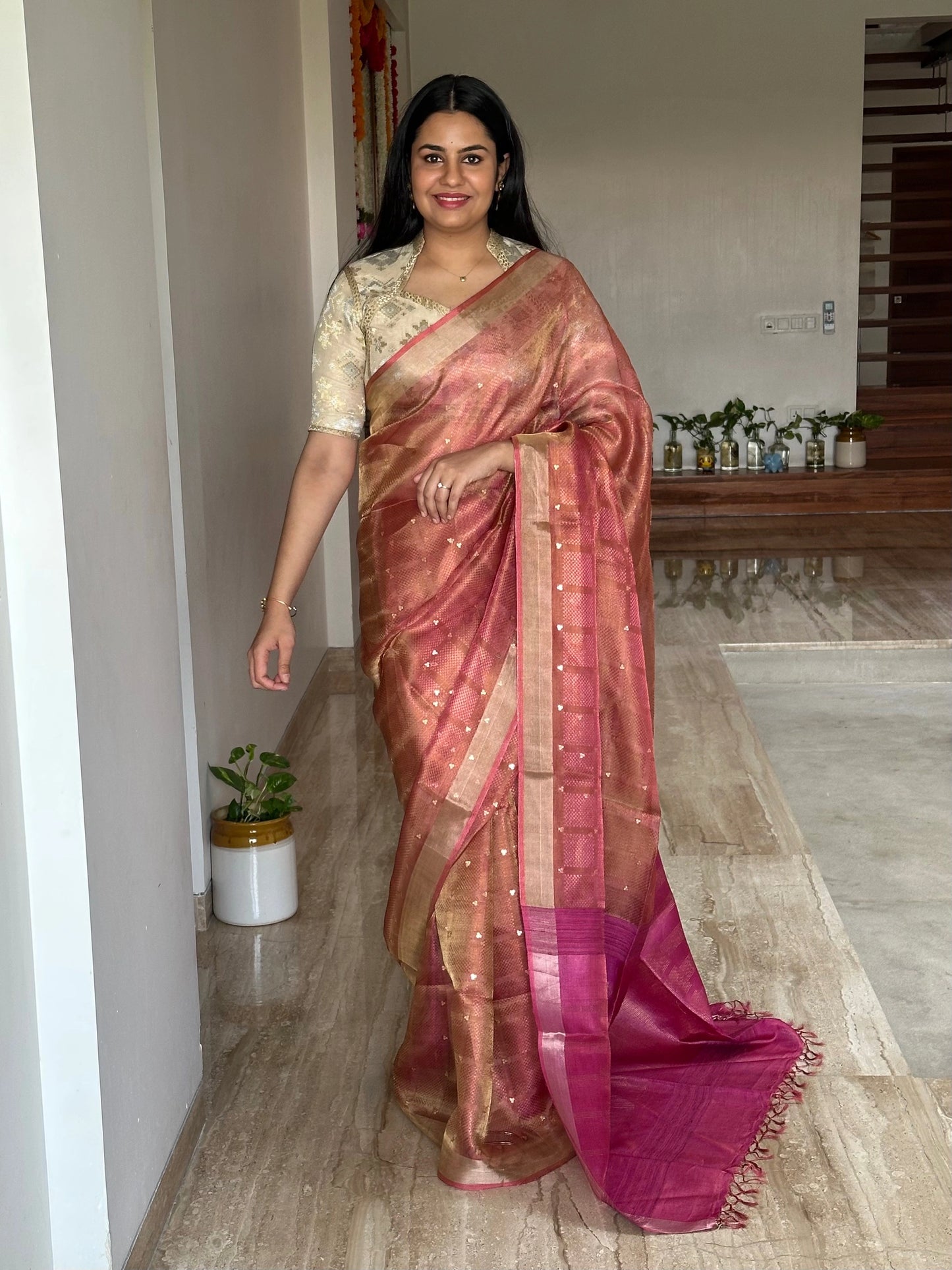 Rani Emboss Pure Tissue Silk Saree