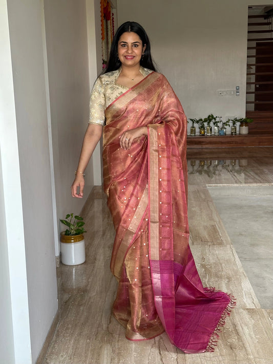 Rani Emboss Pure Tissue Silk Saree