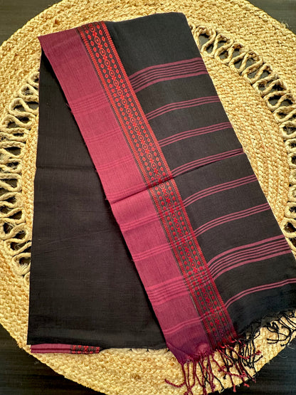 Black Piku Bengal Cotton Saree