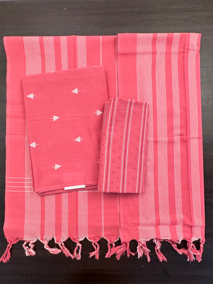 Coral Pink Unstitched South Cotton Suit