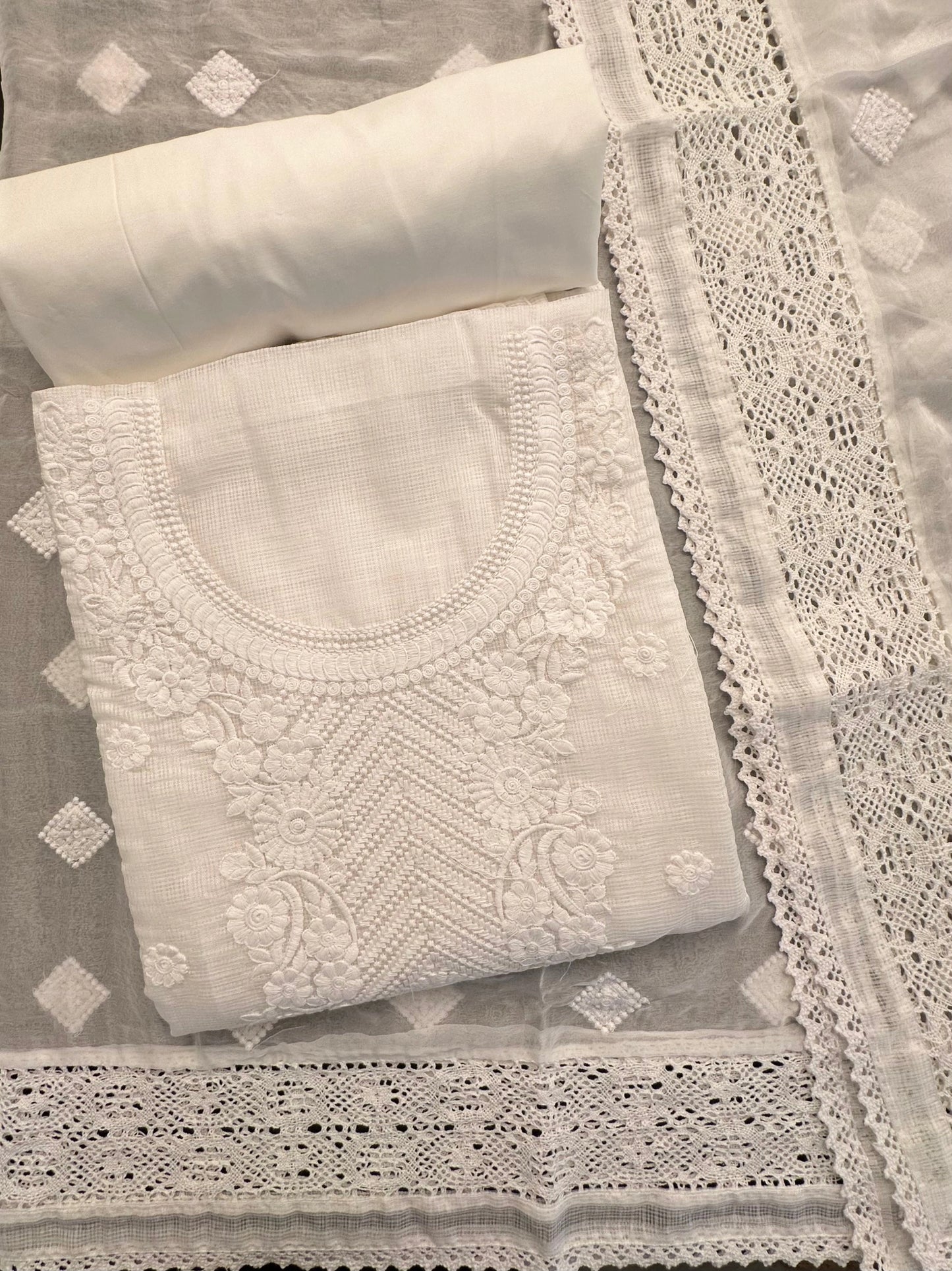 Off White 3-Piece Kota Doria Cotton Unstitched Suit