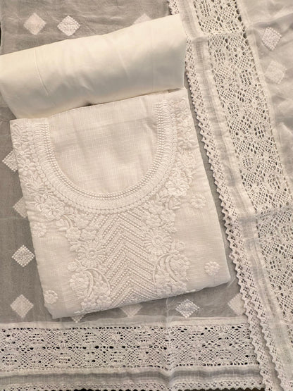Off White 3-Piece Kota Doria Cotton Unstitched Suit