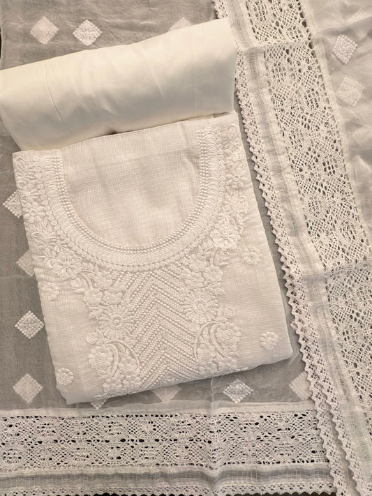 Off White 3-Piece Kota Doria Cotton Unstitched Suit