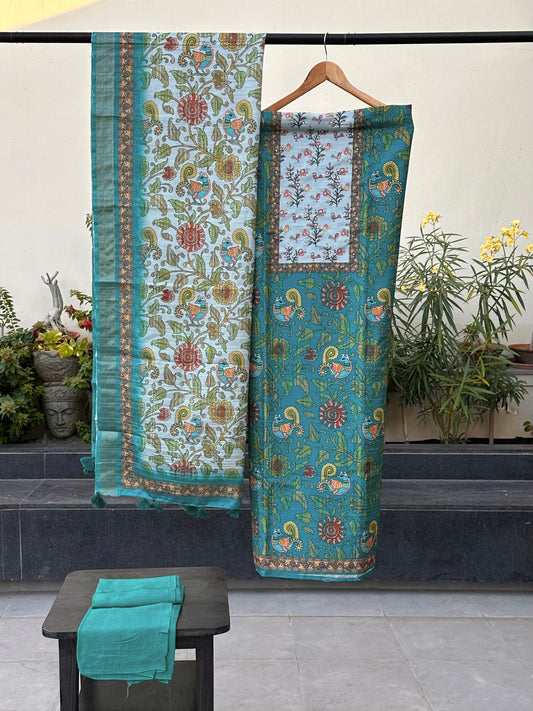 Green Fancy Cotton 3-Piece Suit