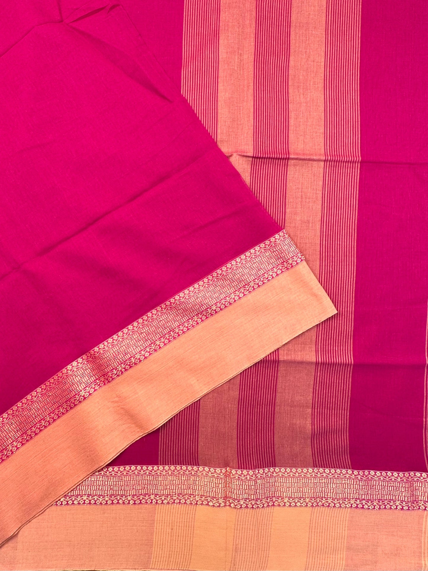 Magenta-Beige Piku Bengal Cotton Saree