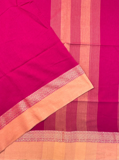 Magenta-Beige Piku Bengal Cotton Saree
