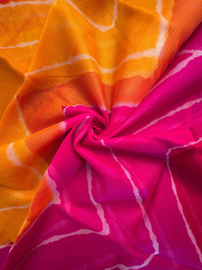 Yellow-Orange-Rani Leheriya Kota Doria Pure Silk Saree