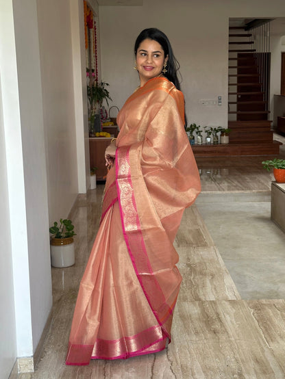 Peach Nimrit Tissue Saree