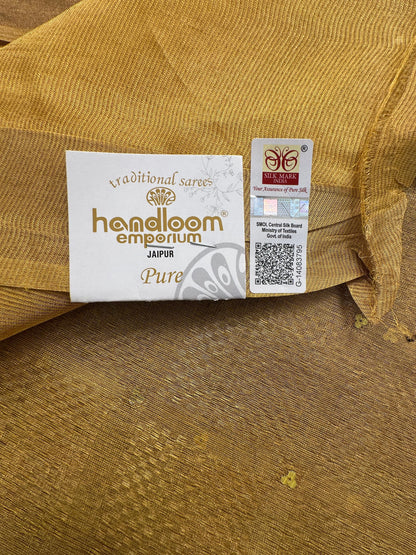 Mustard Emboss Pure Tissue Silk Saree