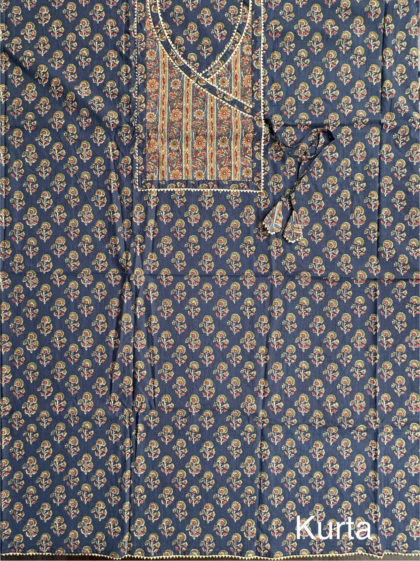 Navy Blue Angrakha Printed Cotton 3-Piece Suit