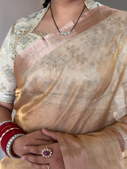 Golden Emboss Tissue Silk Saree