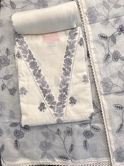 Off White-Grey Chanderi Suit