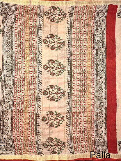 Beige Chanderi Saree with Hand Block Print