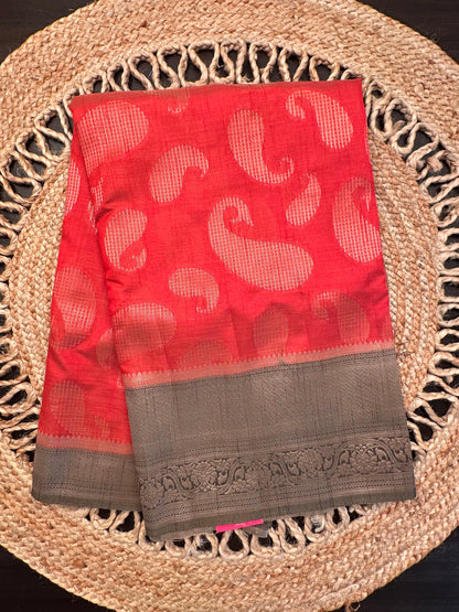 Red-Khaki Green Himadari Artificial Silk Saree