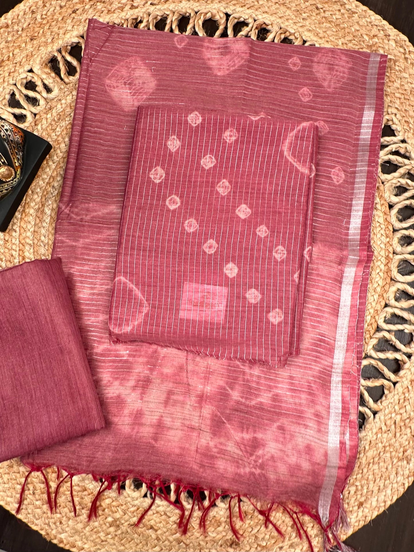 Dusky Pink Kumari Art Cotton 3-Piece Suit