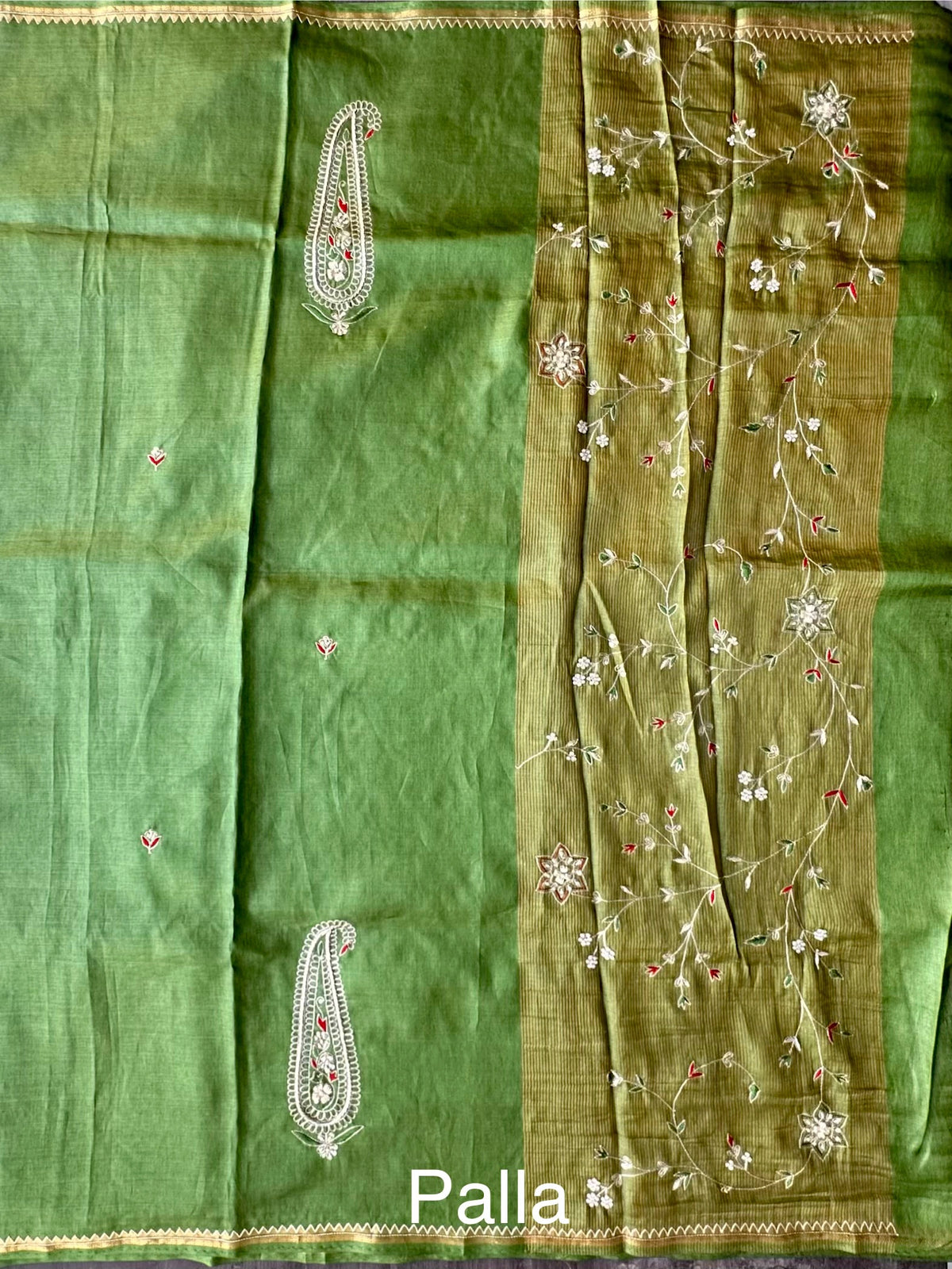Green Hand Work Pure Tussar Silk Saree