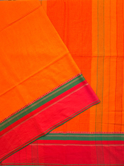 Orange-Red Piyali Bengal Cotton Saree