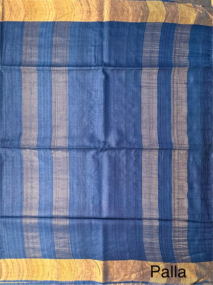 Royal Blue Pure Tussar Silk Saree