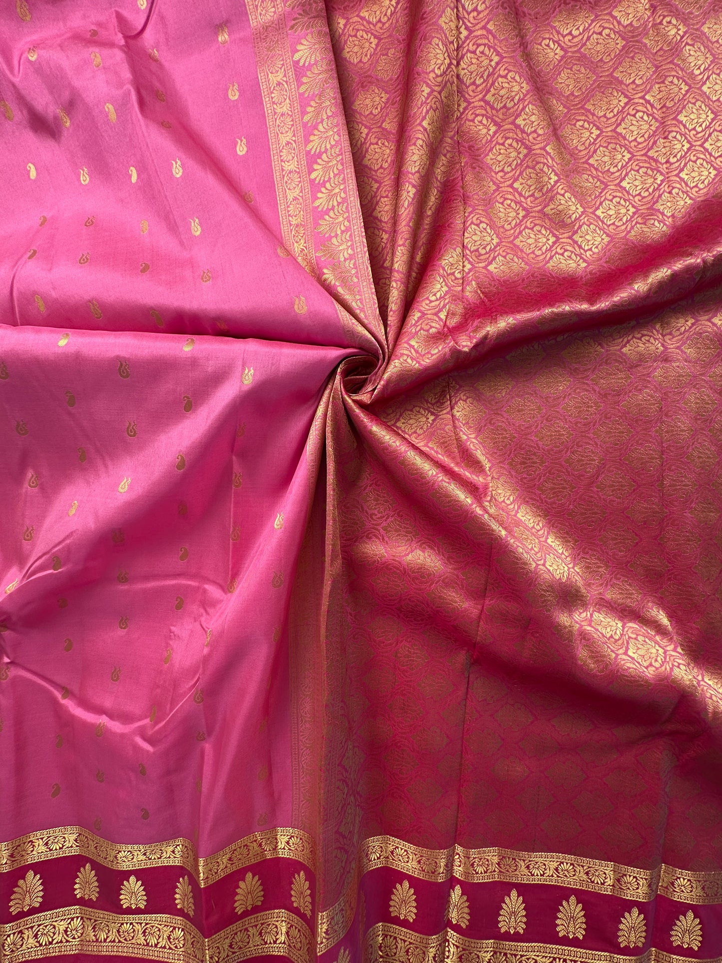 Pink Pondicherry Handloom Pure Silk Saree