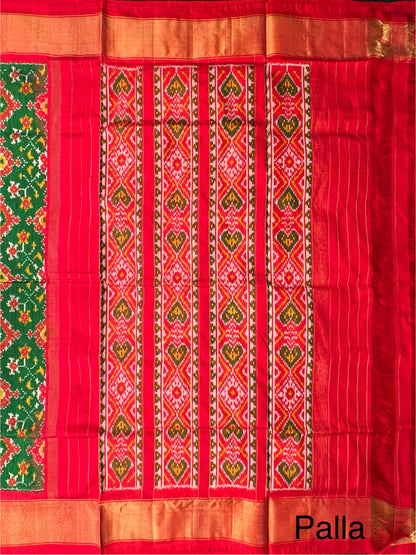 Bottle Green-Red Patola Handloom Silk Saree