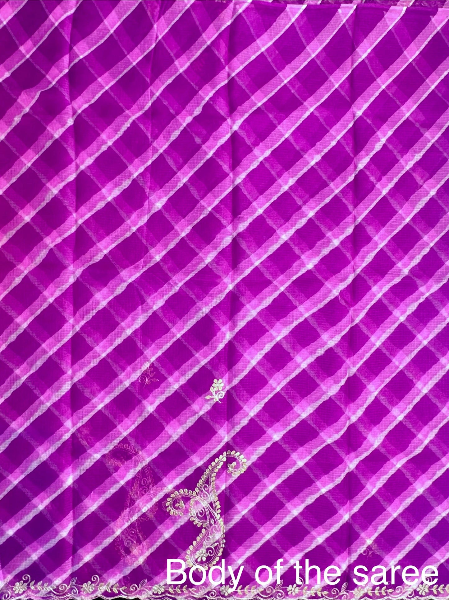 Purple Kyra Leheriya Kota Doria Pure Silk Saree With Gota Patti Work