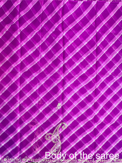 Purple Kyra Leheriya Kota Doria Pure Silk Saree With Gota Patti Work