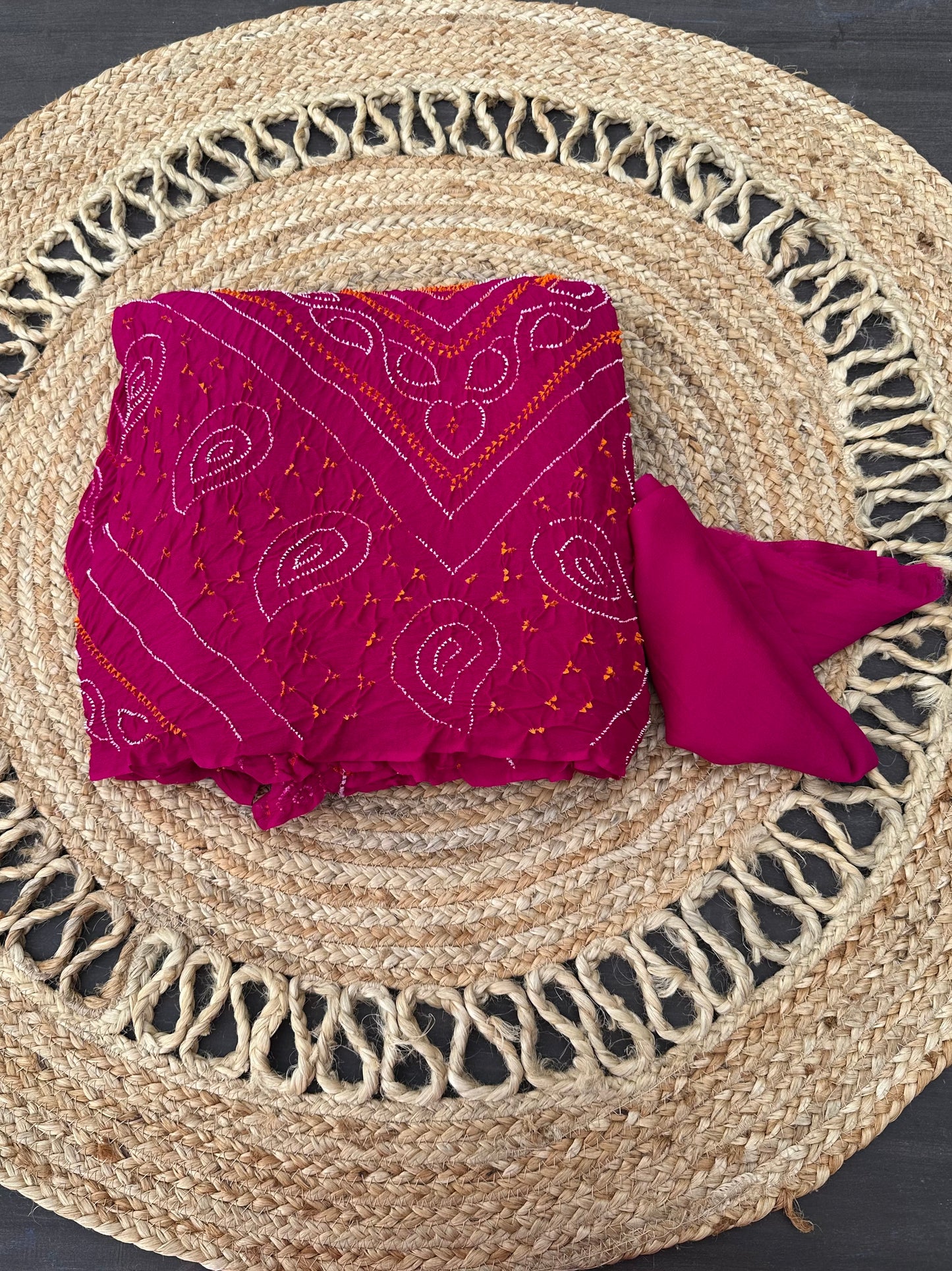 Magenta Bandhej Chinon Saree
