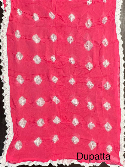 Pink Batik Bandhini Hand Tie-Dye Pure Cotton 3-Piece Unstitched Suit