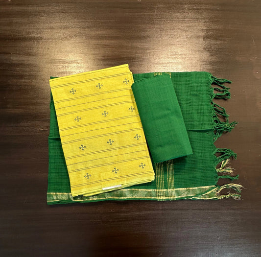 Olive Green Handloom South Cotton Suit