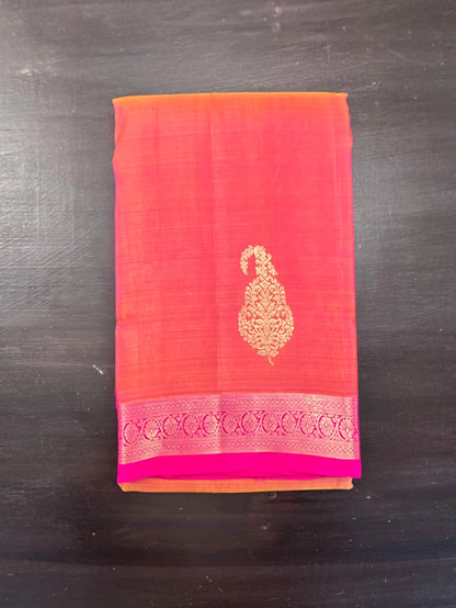 Orange-Rani Handloom Kanjivaram Pure Silk Saree
