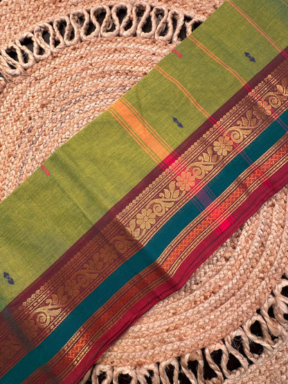 Parrot Green Narayanpet Cotton Saree