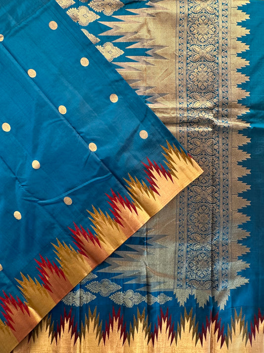 Blue Madurai Temple Buta Pure Silk Saree
